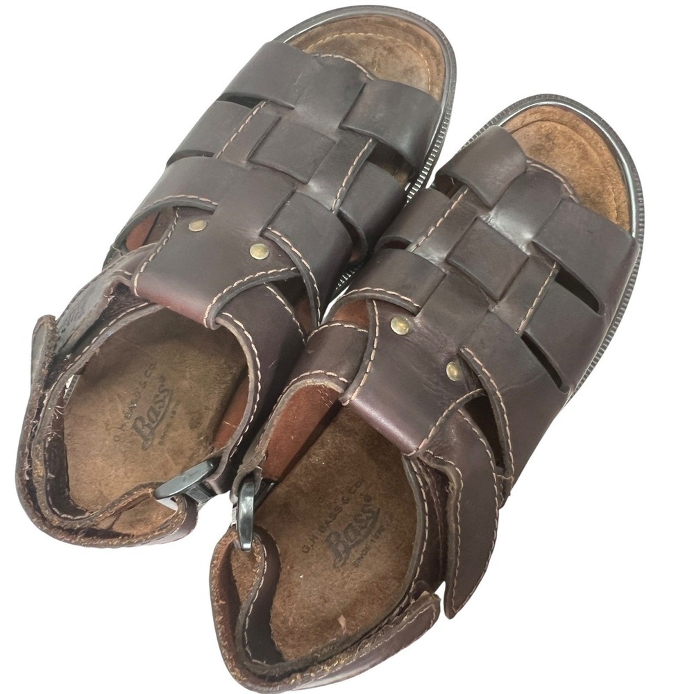GH Bass Fisherman Sandals Mens Leather Woven Strappy Lug Sole Brown Size 8M